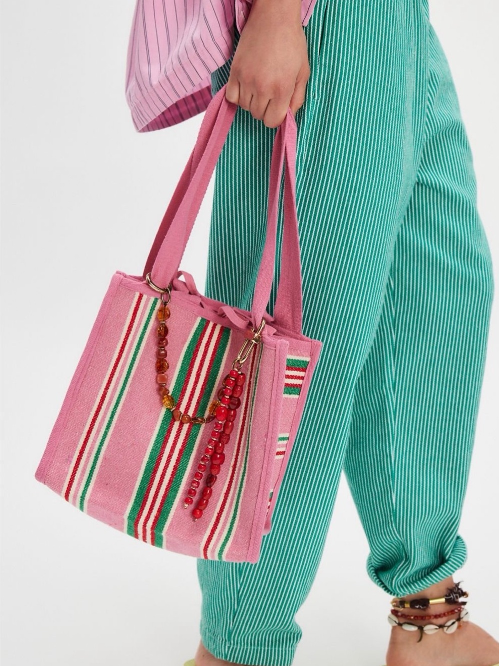 Free People Clara Canvas Tote Bag in Pink Popsicle NEW WITH TAGS